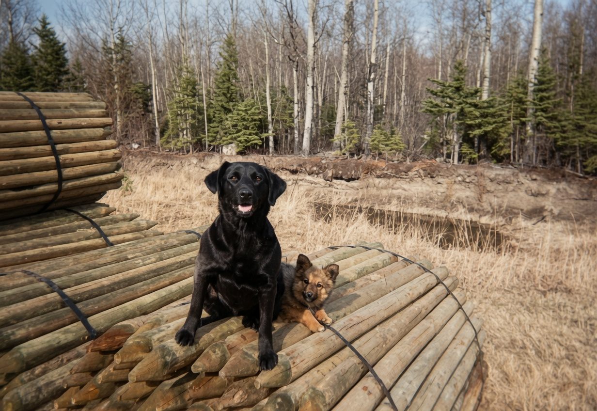 Two farm dogs, Shadow and Dusty