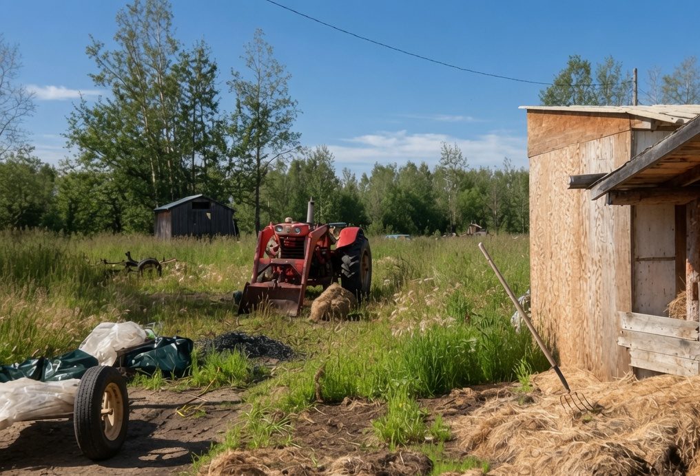 A tractor on the farm at haying time