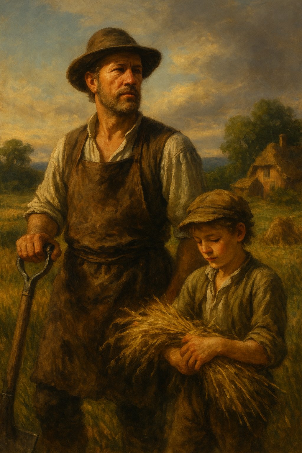 A Yorkshire tanner and his young son in the fields