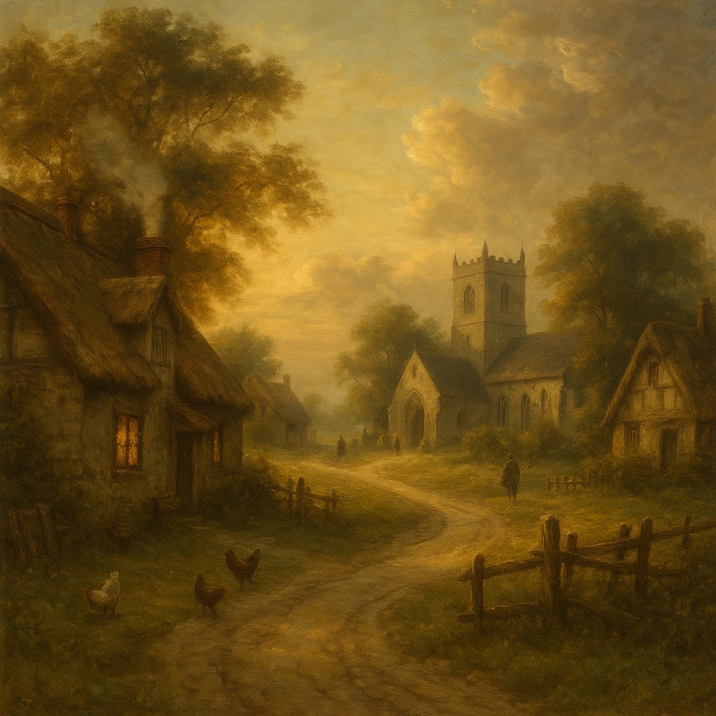 A Yorkshire village gathered around its parish church at dusk