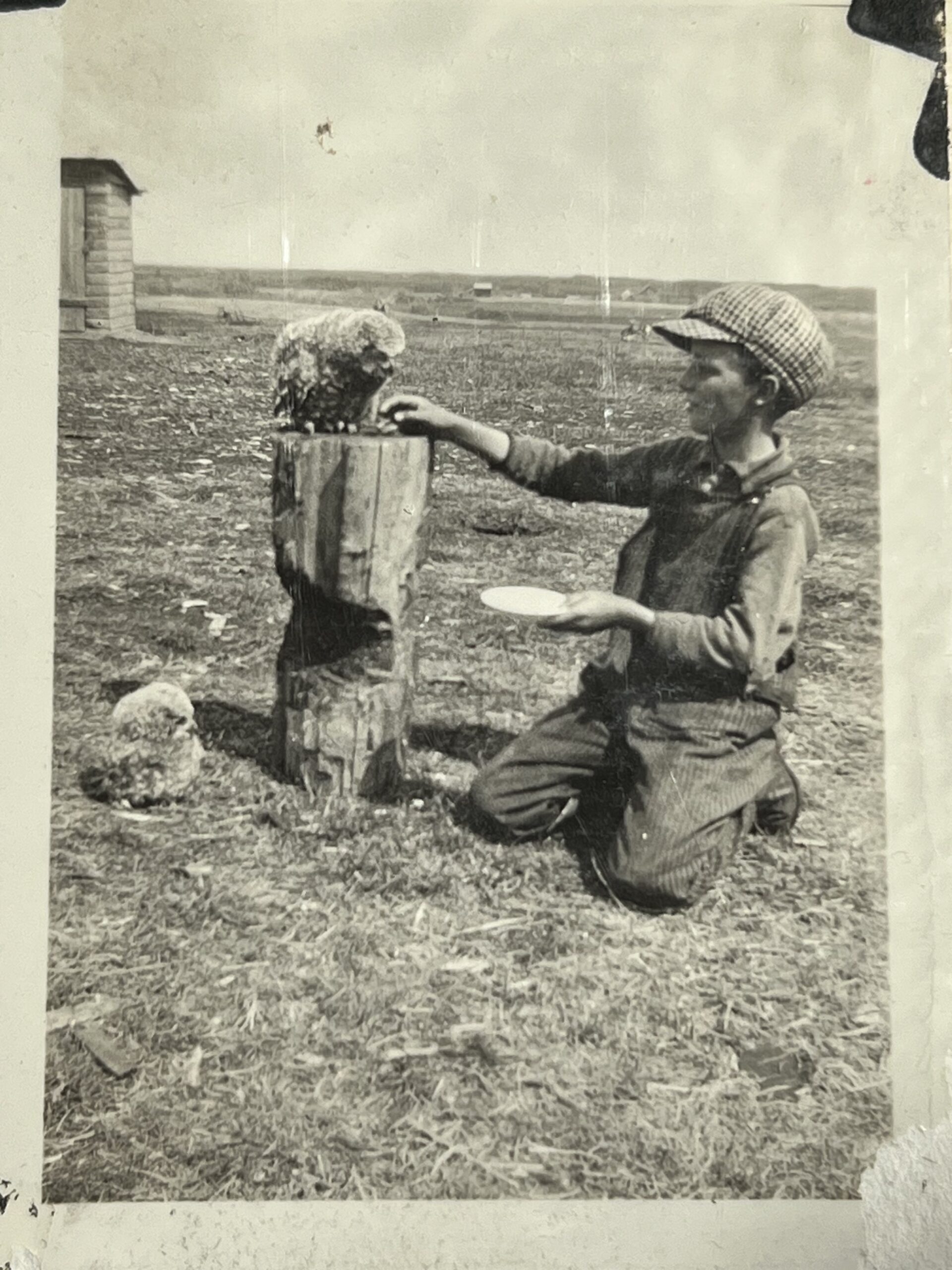 Thomas Richard “Grampa Tom” Docherty with his owl