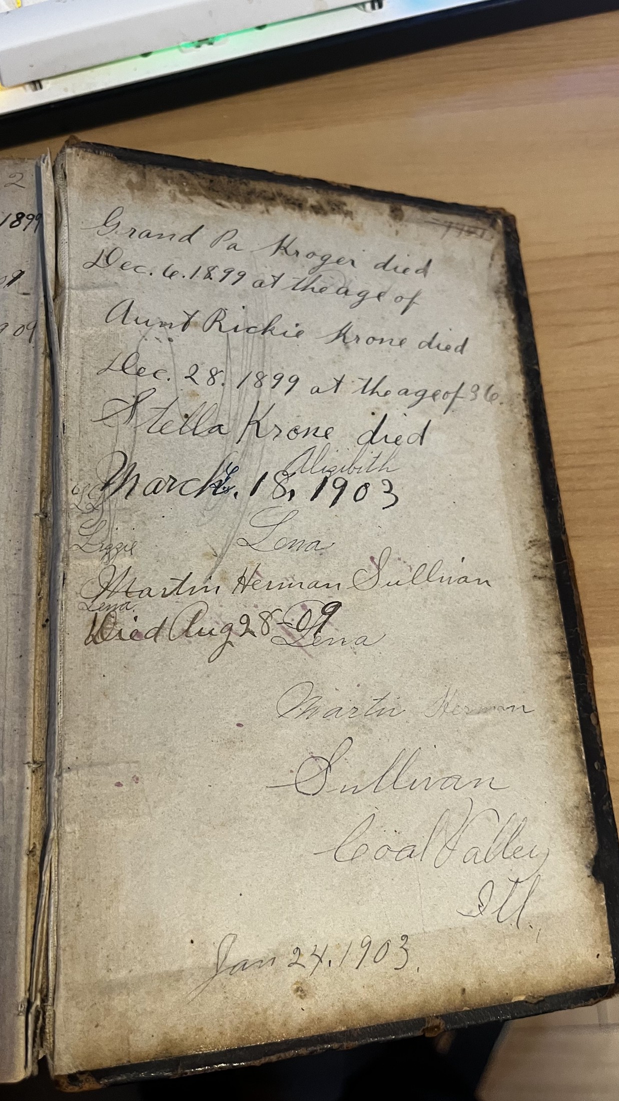 A register page from the family bible
