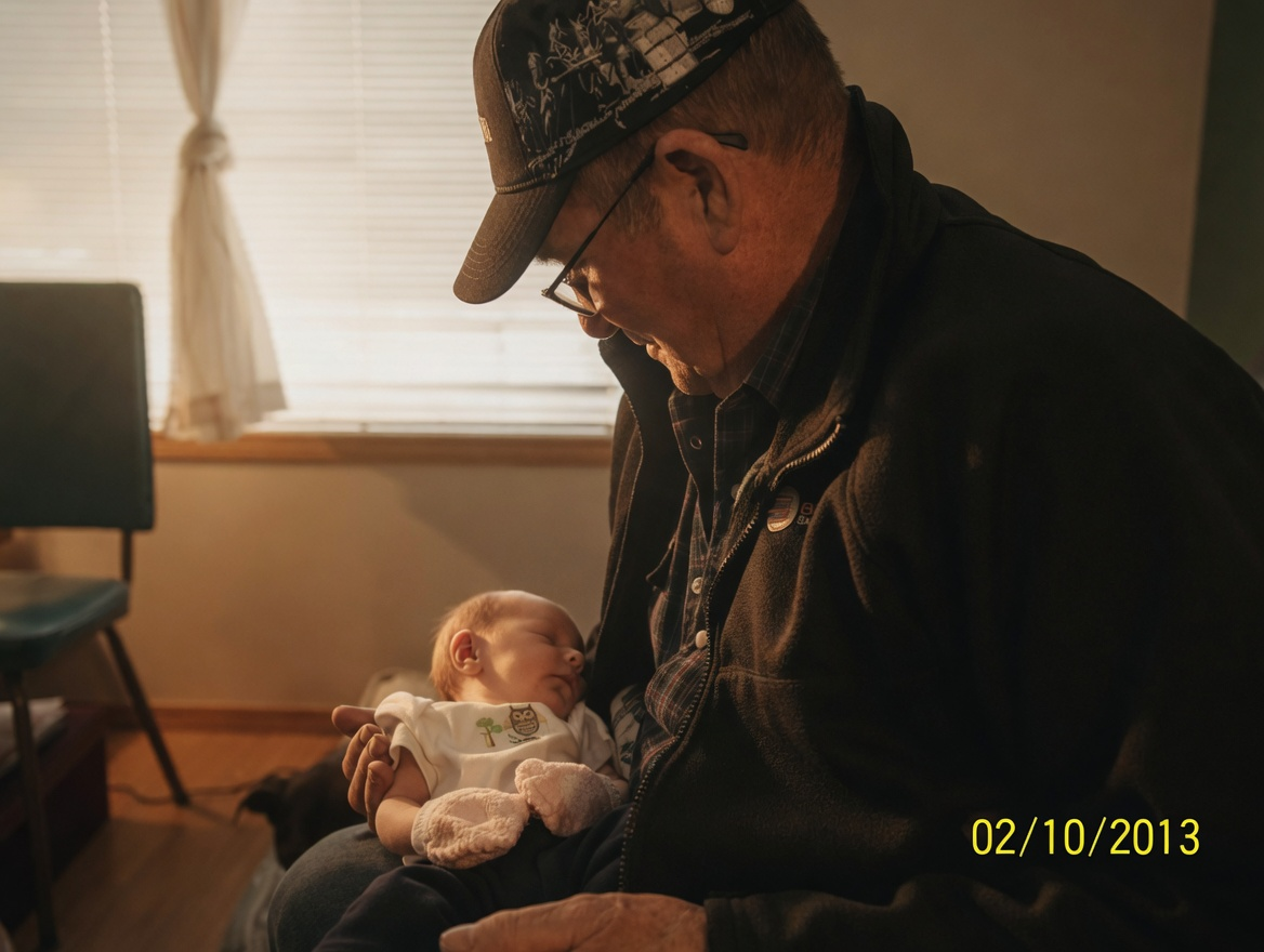 Papa Sam Rycroft holding newborn Patience