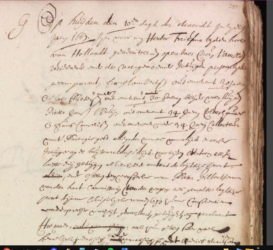 A 1663 Dutch notarial deposition in secretary hand